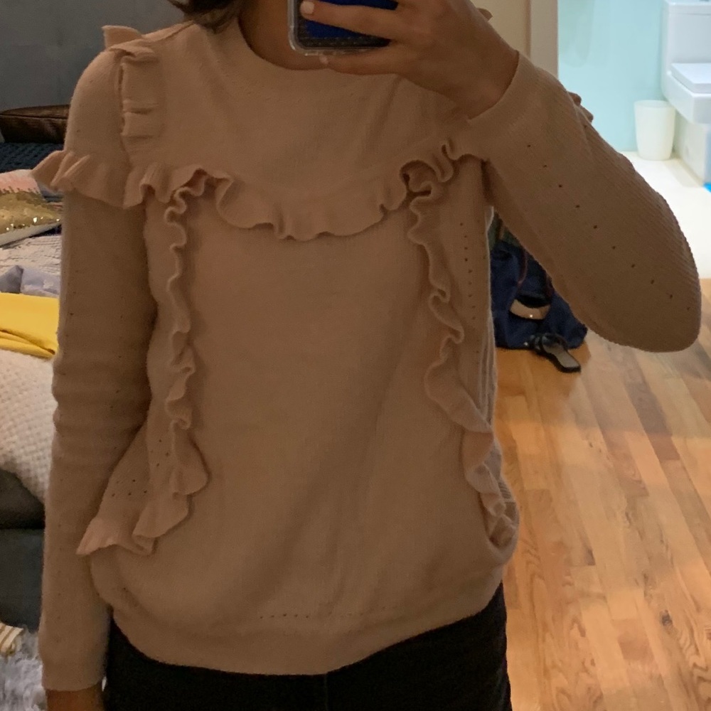 Pink ruffled topshop sweater